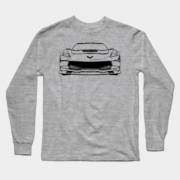 Corvette C7 Black Sketch Long Sleeve T-Shirt by CharlieCreator